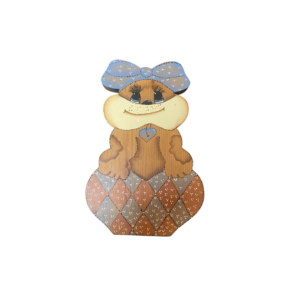 Vintage Hand Painted Wood Adorable Chubby Cheeks Dog Country Cottage